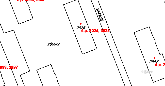 Hodonín 3024,3025 na parcele st. 2925 v KÚ Hodonín, Katastrální mapa