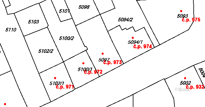 Česká Lípa 973 na parcele st. 5097 v KÚ Česká Lípa, Katastrální mapa