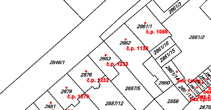 Chomutov 1233 na parcele st. 2863 v KÚ Chomutov I, Katastrální mapa