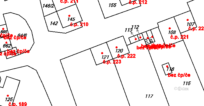 Jívka 223 na parcele st. 121 v KÚ Horní Vernéřovice, Katastrální mapa