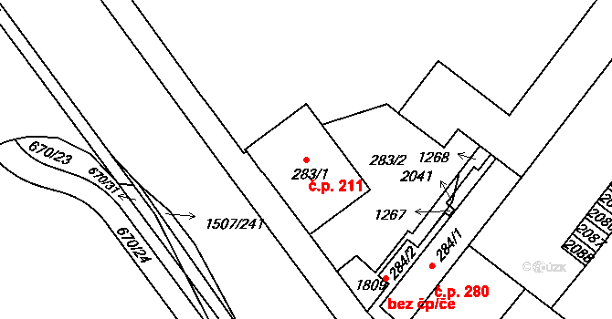 Plotiště nad Labem 211, Hradec Králové na parcele st. 283/1 v KÚ Plotiště nad Labem, Katastrální mapa