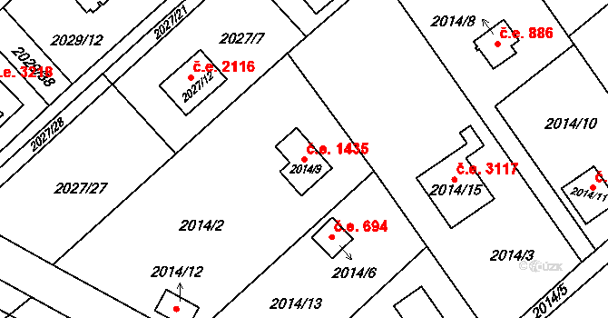 Bolevec 1435, Plzeň na parcele st. 2014/9 v KÚ Bolevec, Katastrální mapa