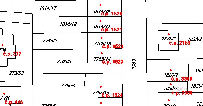 Prostějov 1523 na parcele st. 7765/14 v KÚ Prostějov, Katastrální mapa