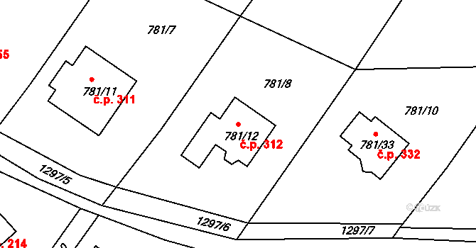 Neveklov 312 na parcele st. 781/12 v KÚ Neveklov, Katastrální mapa