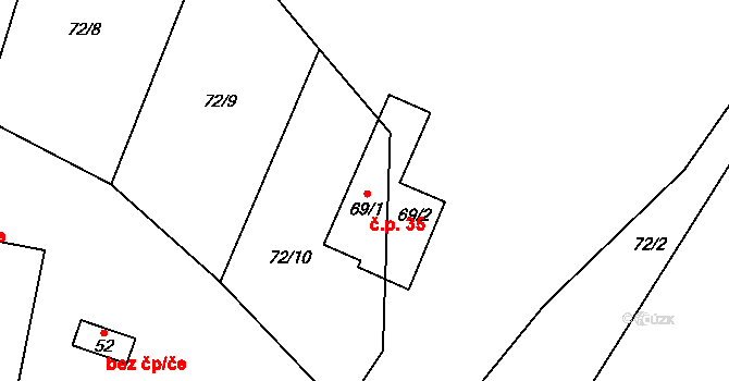 Lipka 35, Vimperk na parcele st. 69/1 v KÚ Lipka u Vimperka, Katastrální mapa