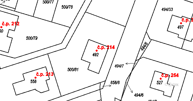 Sedlčánky 214, Čelákovice na parcele st. 492 v KÚ Sedlčánky, Katastrální mapa