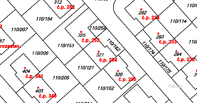 Mratín 254 na parcele st. 321 v KÚ Mratín, Katastrální mapa