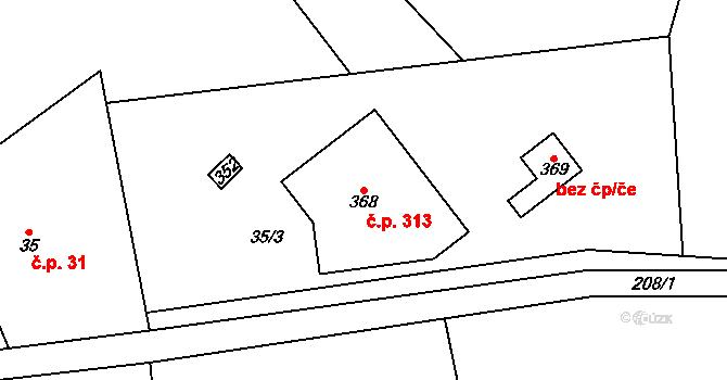 Janské Lázně 313 na parcele st. 368 v KÚ Janské Lázně, Katastrální mapa