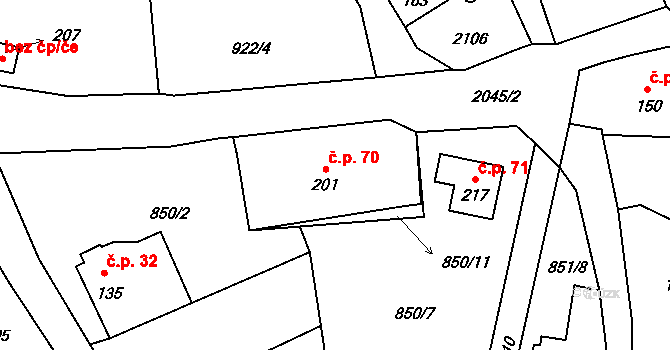 Nové Dobrkovice 70, Český Krumlov na parcele st. 201 v KÚ Kladné-Dobrkovice, Katastrální mapa