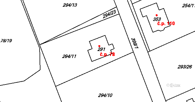 Hatě 78, Skuhrov na parcele st. 291 v KÚ Skuhrov pod Brdy, Katastrální mapa