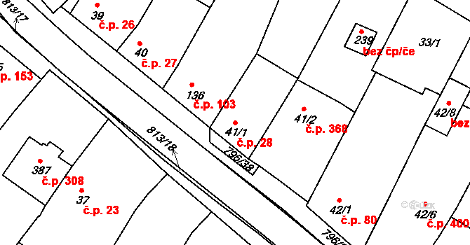 Sady 28, Uherské Hradiště na parcele st. 41/1 v KÚ Sady, Katastrální mapa