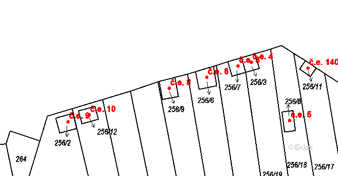 Jemnice 8 na parcele st. 256/9 v KÚ Jemnice, Katastrální mapa