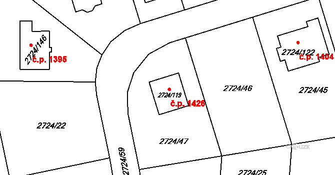 Kylešovice 1426, Opava na parcele st. 2724/119 v KÚ Kylešovice, Katastrální mapa