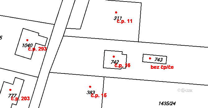 Dolní Požáry 16, Krhanice na parcele st. 742 v KÚ Krhanice, Katastrální mapa