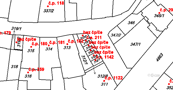 Louny 211 na parcele st. 312/3 v KÚ Louny, Katastrální mapa