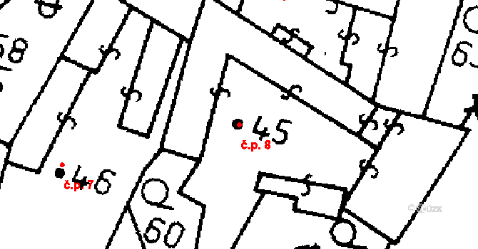 Heřmaň 8 na parcele st. 45 v KÚ Heřmaň, Katastrální mapa