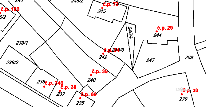 Bystřice nad Pernštejnem 34 na parcele st. 242 v KÚ Bystřice nad Pernštejnem, Katastrální mapa