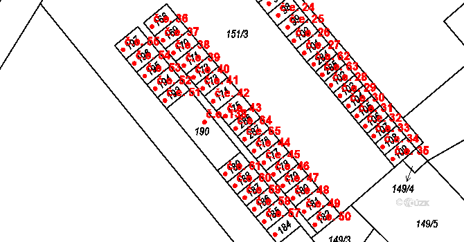 Dolní Rožínka 65 na parcele st. 287 v KÚ Dolní Rožínka, Katastrální mapa