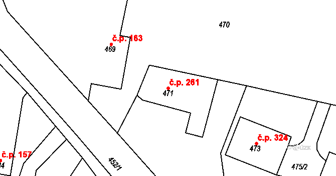 Zádveřice 261, Zádveřice-Raková na parcele st. 471 v KÚ Zádveřice, Katastrální mapa