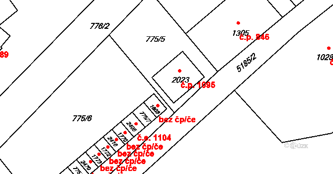 Vizovice 1095 na parcele st. 2023 v KÚ Vizovice, Katastrální mapa