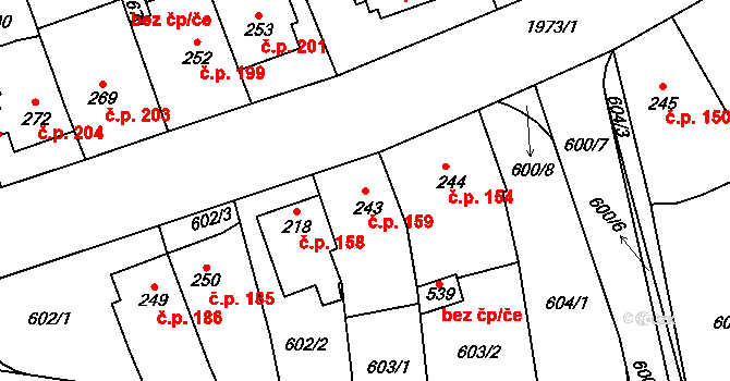 Louky 159, Zlín na parcele st. 243 v KÚ Louky nad Dřevnicí, Katastrální mapa