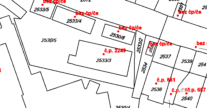 Tachov 2249 na parcele st. 2533/3 v KÚ Tachov, Katastrální mapa