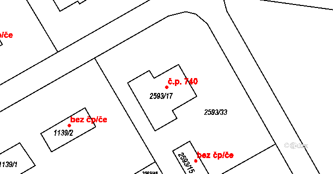 Žamberk 740 na parcele st. 2593/17 v KÚ Žamberk, Katastrální mapa