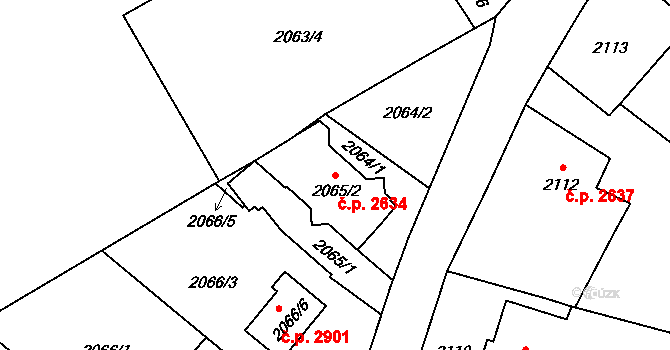 Předměstí 2634, Opava na parcele st. 2065/2 v KÚ Opava-Předměstí, Katastrální mapa