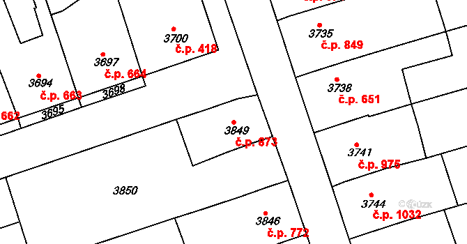 Vlčnov 873 na parcele st. 3849 v KÚ Vlčnov, Katastrální mapa
