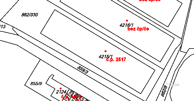 Blansko 2517 na parcele st. 4215/1 v KÚ Blansko, Katastrální mapa