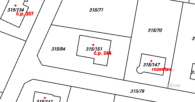 Bdeněves 244 na parcele st. 315/151 v KÚ Bdeněves, Katastrální mapa