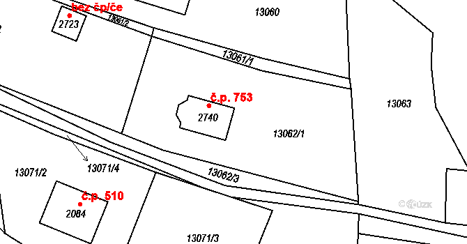 Hovězí 753 na parcele st. 2740 v KÚ Hovězí, Katastrální mapa