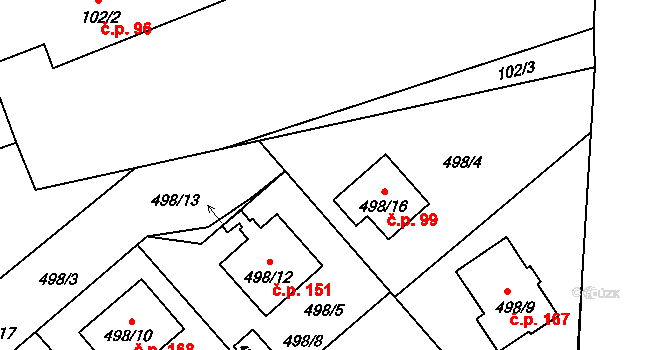 Meclov 99 na parcele st. 498/16 v KÚ Meclov, Katastrální mapa