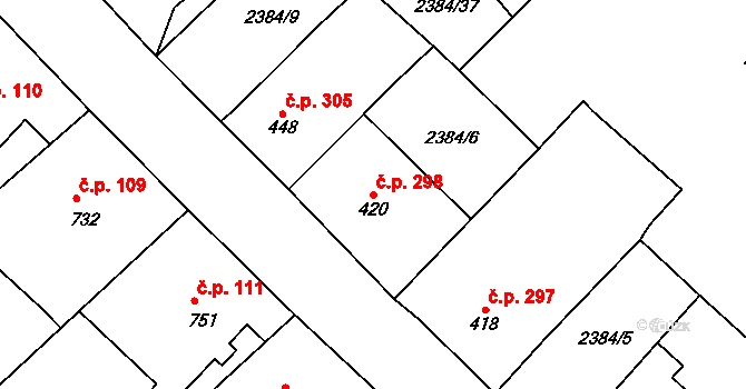 Heřmánkovice 298 na parcele st. 420 v KÚ Heřmánkovice, Katastrální mapa