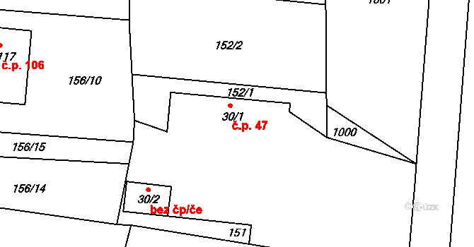 Sopřeč 47 na parcele st. 30/1 v KÚ Sopřeč, Katastrální mapa