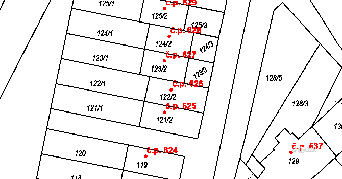Jedovnice 626 na parcele st. 122/2 v KÚ Jedovnice, Katastrální mapa