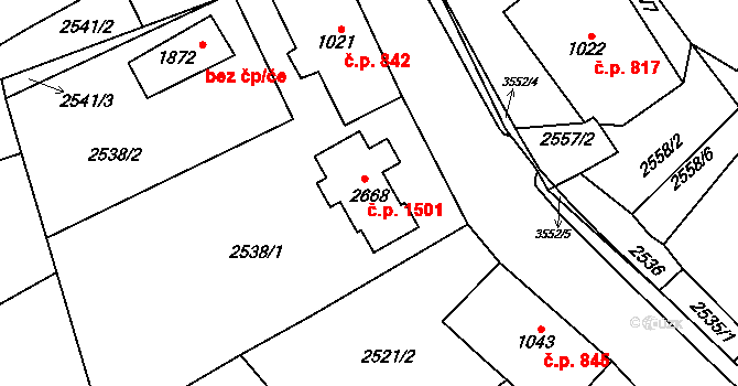 Lomnice nad Popelkou 1501 na parcele st. 2668 v KÚ Lomnice nad Popelkou, Katastrální mapa