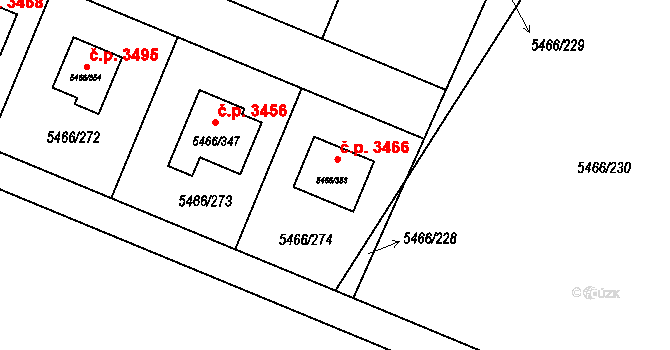 Přerov I-Město 3466, Přerov na parcele st. 5466/353 v KÚ Přerov, Katastrální mapa