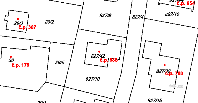 Zruč 638, Zruč-Senec na parcele st. 827/42 v KÚ Zruč, Katastrální mapa