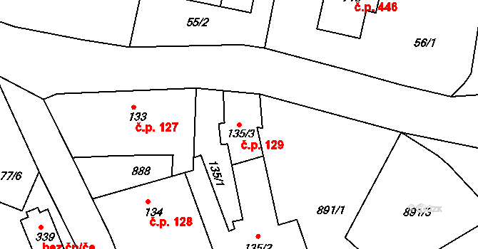 Lhenice 129 na parcele st. 135/3 v KÚ Lhenice, Katastrální mapa
