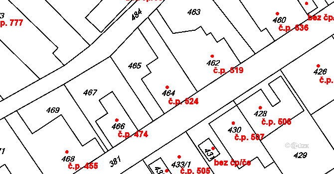 Odry 524 na parcele st. 464 v KÚ Odry, Katastrální mapa