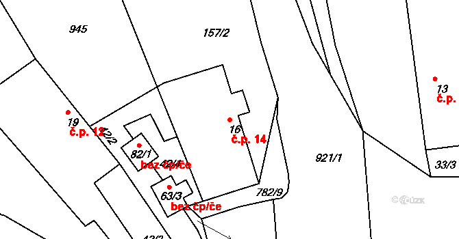 Rovná 14 na parcele st. 16 v KÚ Rovná u Hořepníku, Katastrální mapa