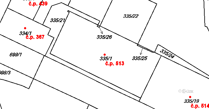 Trnitá 513, Brno na parcele st. 335/1 v KÚ Trnitá, Katastrální mapa