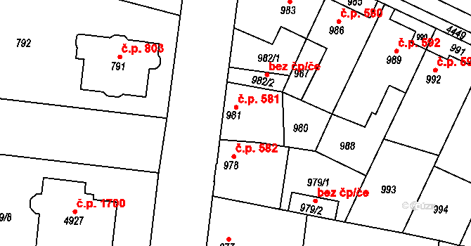 Chotěboř 581 na parcele st. 981 v KÚ Chotěboř, Katastrální mapa