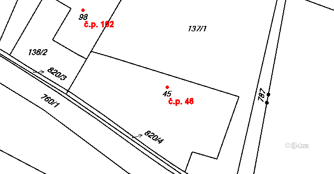 Pulice 46, Dobruška na parcele st. 45 v KÚ Pulice, Katastrální mapa