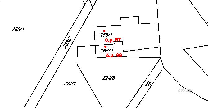 Petrovice 66, Týniště nad Orlicí na parcele st. 168/2 v KÚ Petrovice nad Orlicí, Katastrální mapa