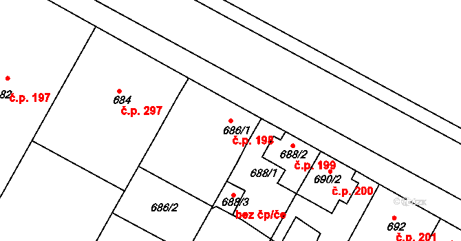 Sedlec 198 na parcele st. 686/1 v KÚ Sedlec u Mikulova, Katastrální mapa