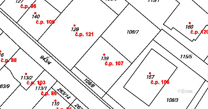 Hlinsko pod Hostýnem 107, Bystřice pod Hostýnem na parcele st. 139 v KÚ Hlinsko pod Hostýnem, Katastrální mapa
