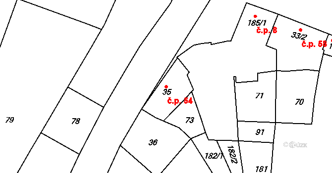 Tučapy 54, Holešov na parcele st. 35 v KÚ Tučapy u Holešova, Katastrální mapa