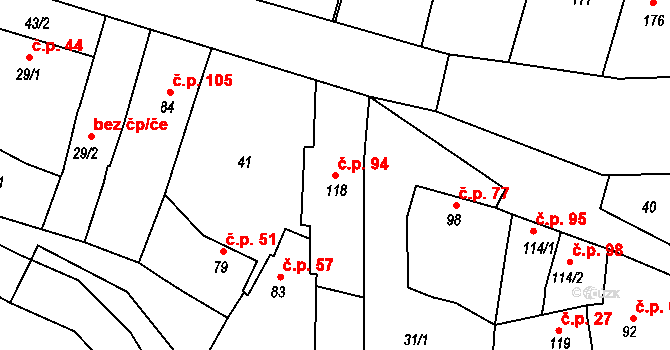 Žopy 94, Holešov na parcele st. 118 v KÚ Žopy, Katastrální mapa